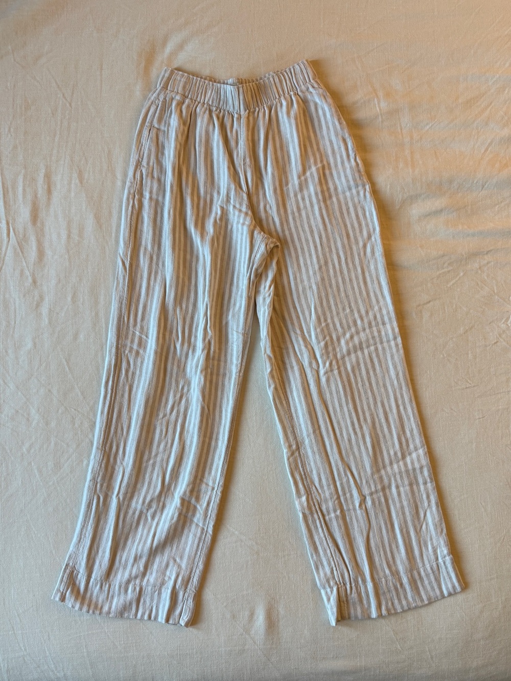 A&F Linen-Blend Pull On Pant in Tan Stripes